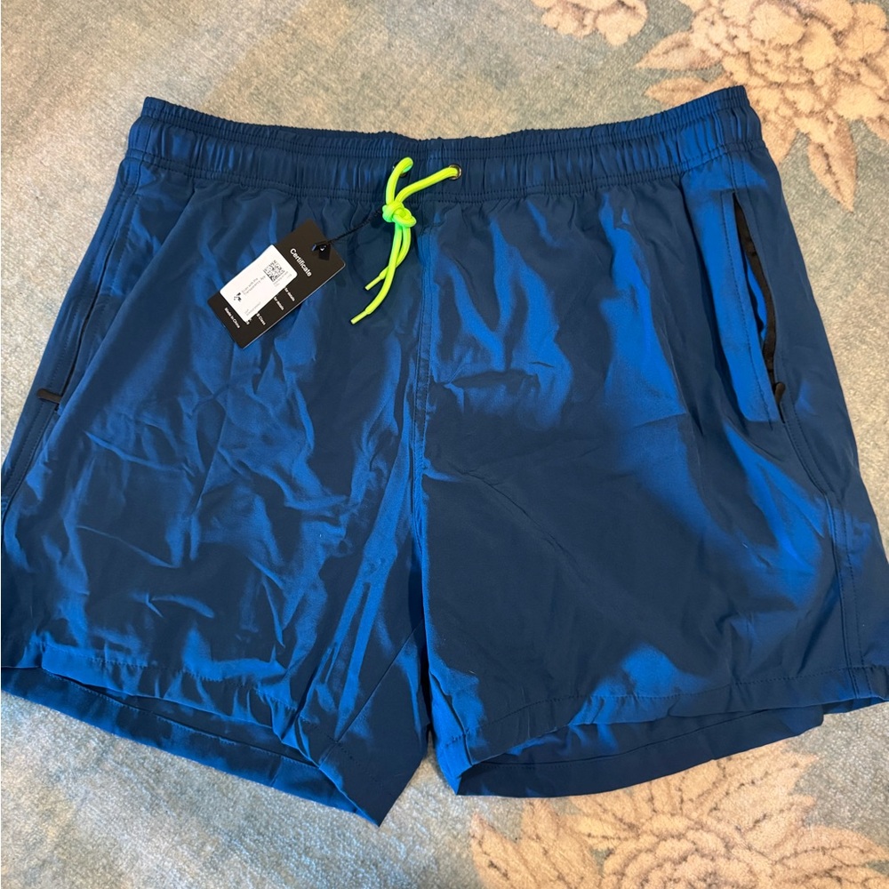 Amazon Men's Swim Trunks in Blue with Neon Green Accents
